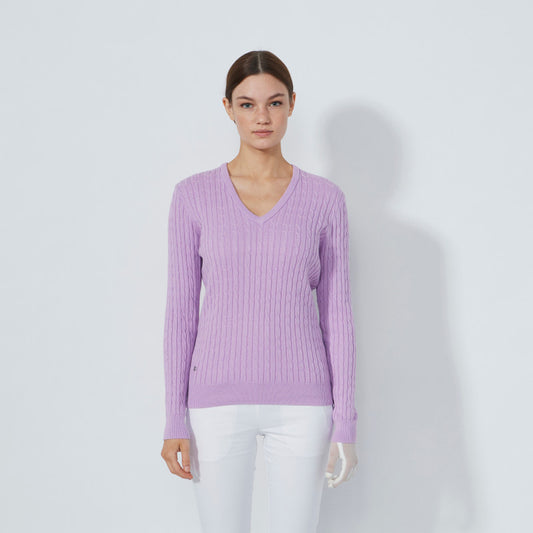 Daily Sports Abstract Fusion Madelene Veronica Cable Knit V-Neck Sweater