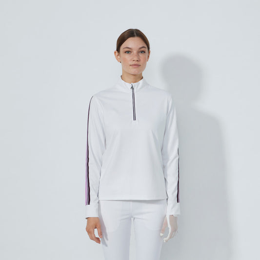 Daily Sports Abstract Fusion White Peach Long Sleeve Half Neck Polo