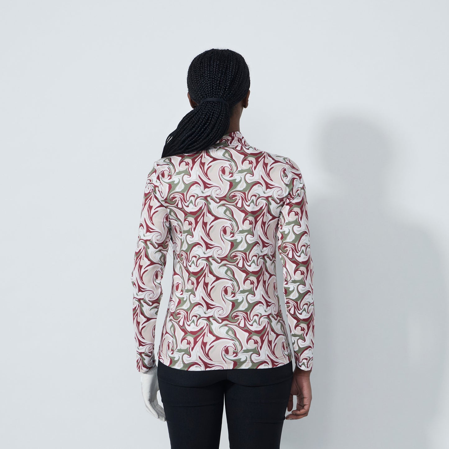 Daily Sports Abstract Fusion Swirl Print Peached Half Neck Long Sleeve Polo