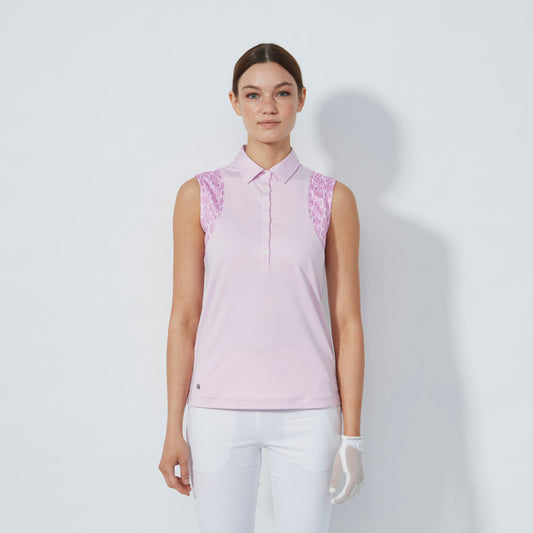 Daily Sports Abstract Fusion Pink Pansy Print Insert Sleeveless Polo