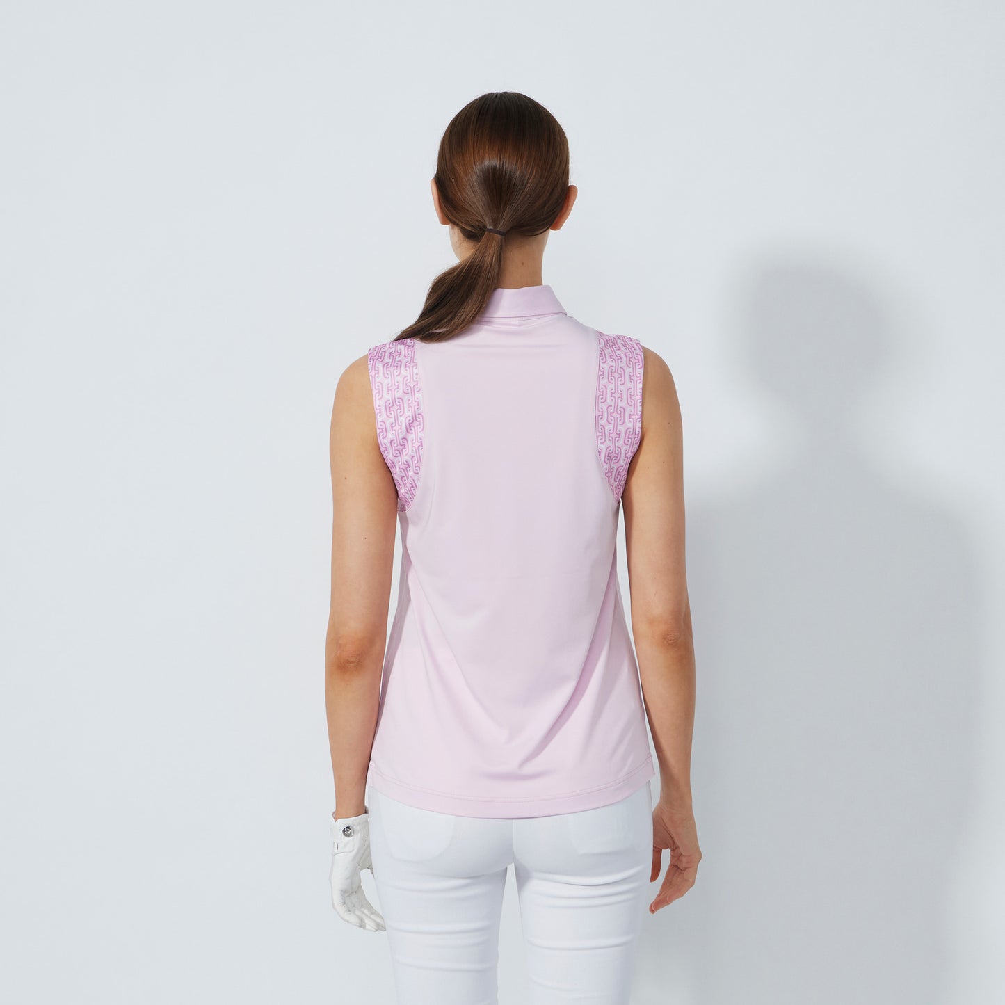 Daily Sports Abstract Fusion Pink Pansy Print Insert Sleeveless Polo