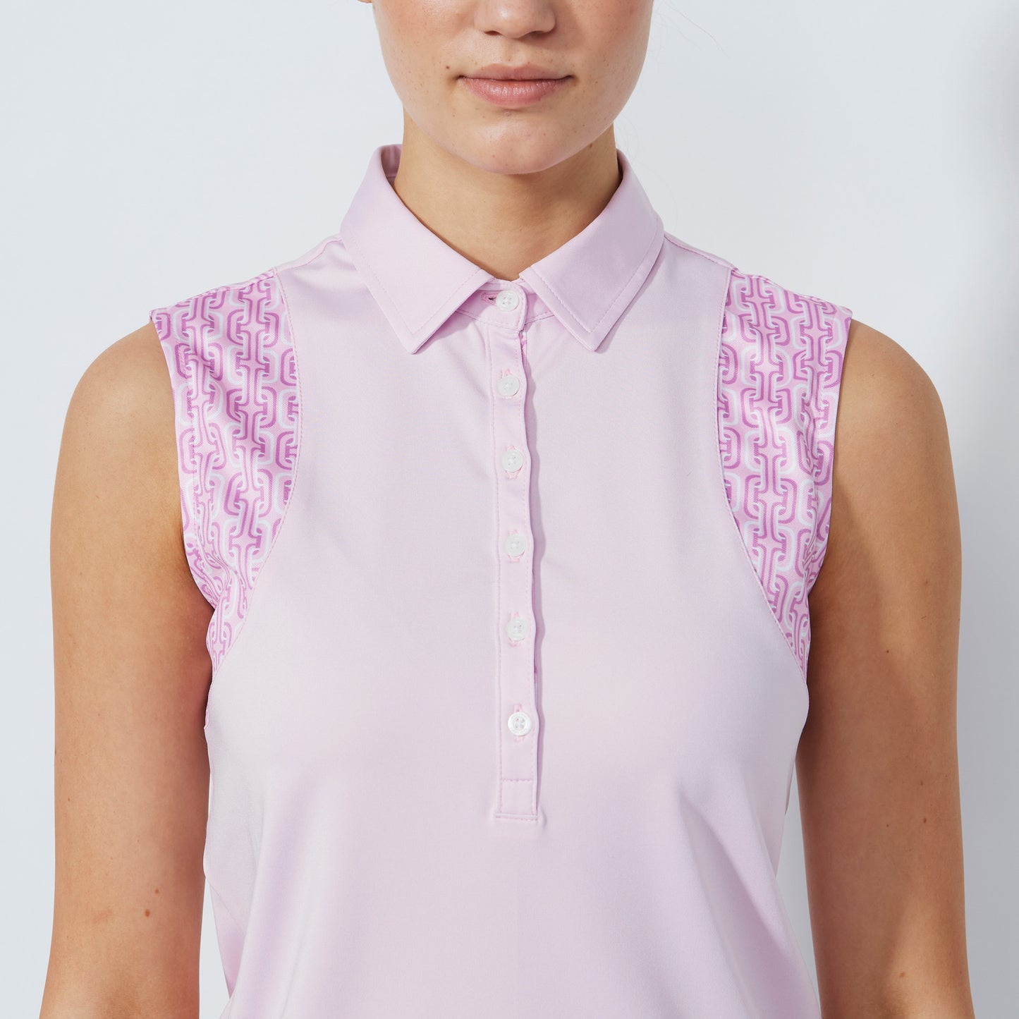 Daily Sports Abstract Fusion Pink Pansy Print Insert Sleeveless Polo
