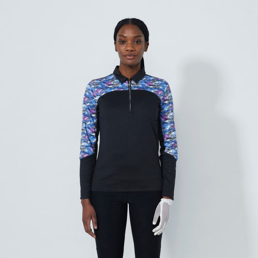 Daily Sports Abstract Fusion Intertwined Print Peach Half Neck Long Sleeve Polo