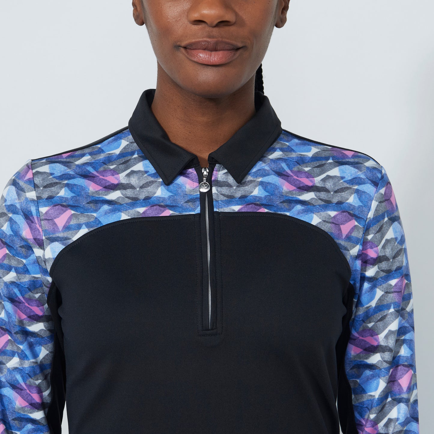 Daily Sports Abstract Fusion Intertwined Print Peach Half Neck Long Sleeve Polo