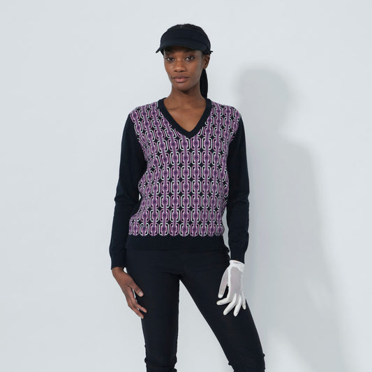 Daily Sports Abstract Fusion Delusion Black Jacquard V-Neck Pullover