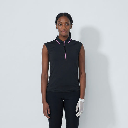 Daily Sports Abstract Fusion Embroidery Logo Black Sleeveless Polo