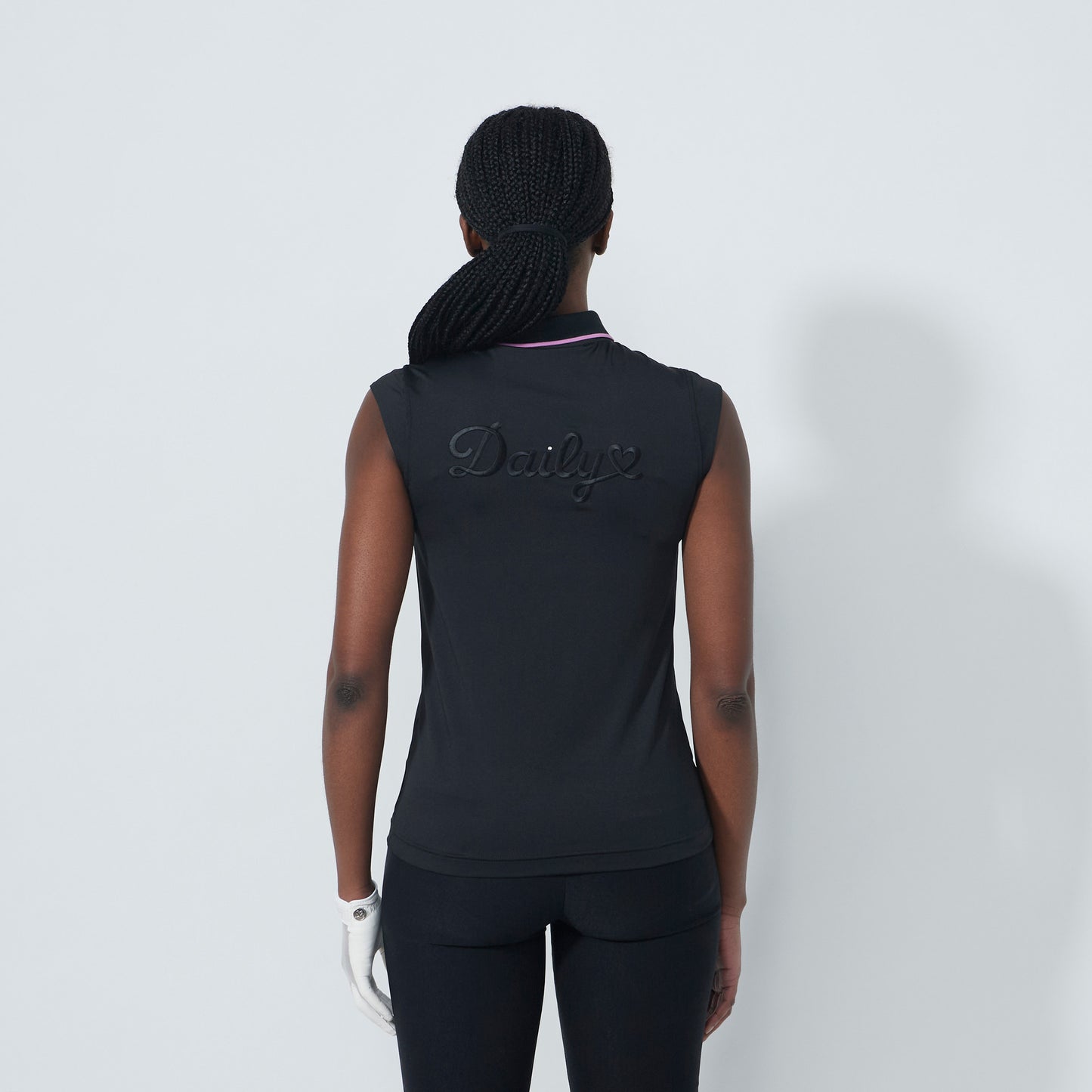 Daily Sports Abstract Fusion Embroidery Logo Black Sleeveless Polo