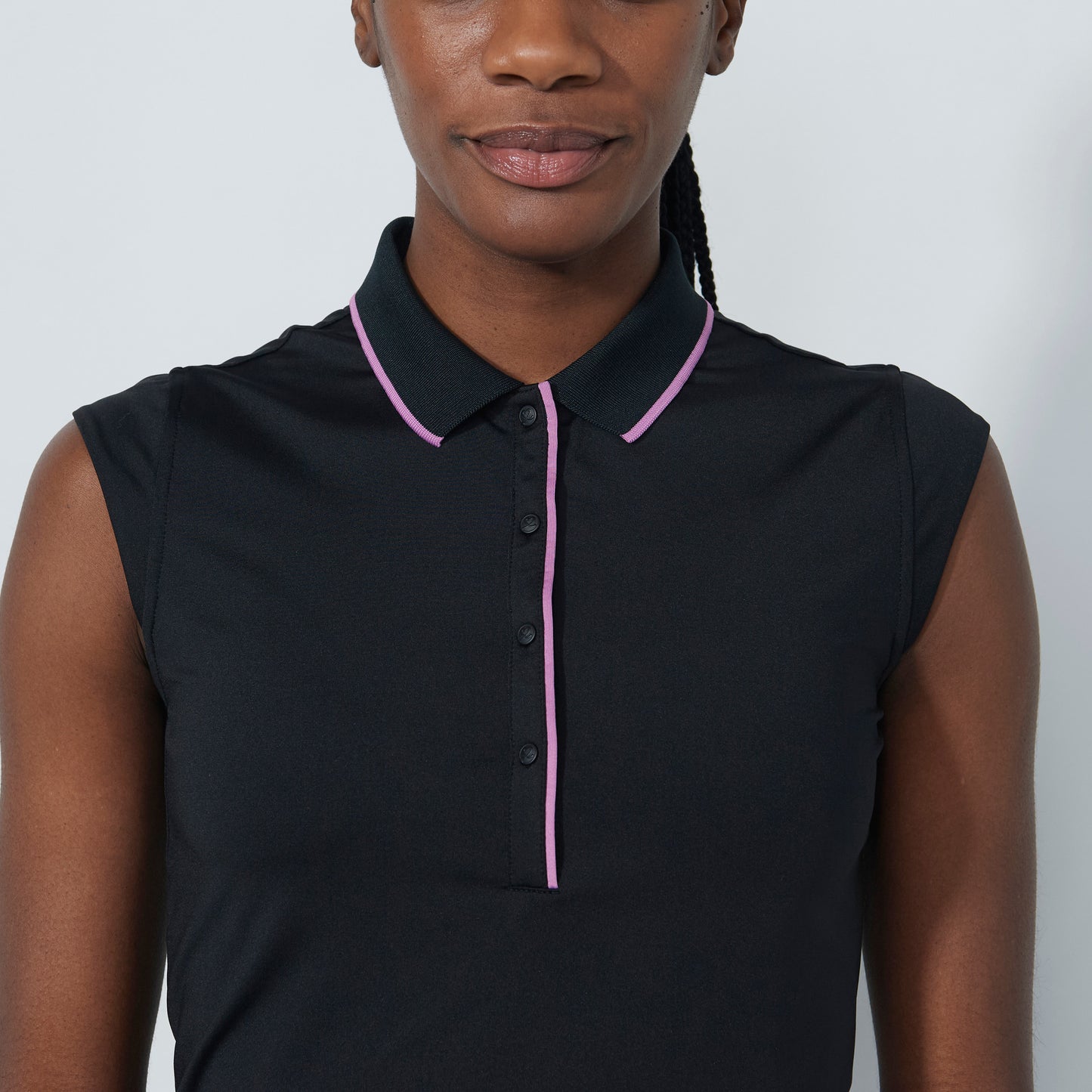 Daily Sports Abstract Fusion Embroidery Logo Black Sleeveless Polo