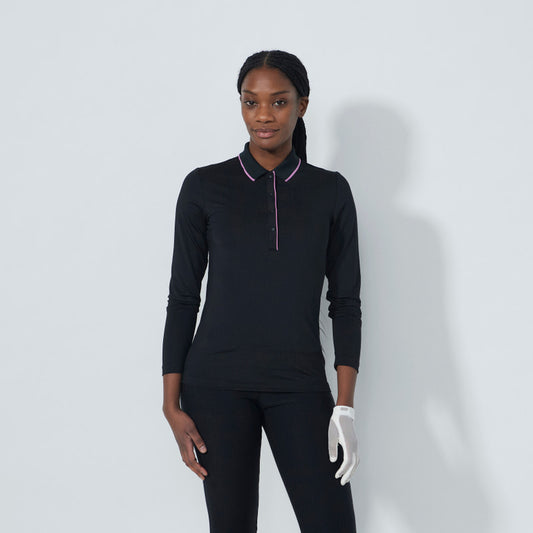 Daily Sports Abstract Fusion Embroidery Logo Black Long Sleeve Polo