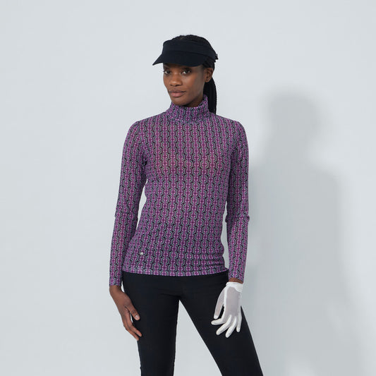 Daily Sports Abstract Fusion Breeze Roll Neck Delusion Print Long Sleeve Mesh Polo