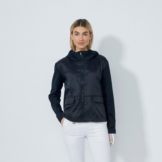 Daily Sports Abstract Fusion Relaxed Black Hooded Midlayer Jacket