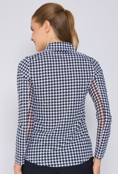 G Lifestyle Quarter Zip Long Sleeve Houndstooth Top