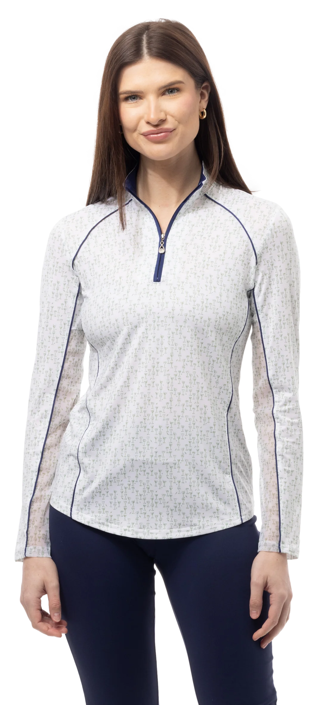 SanSoleil SunGlow Long Sleeve Print Piping Mock