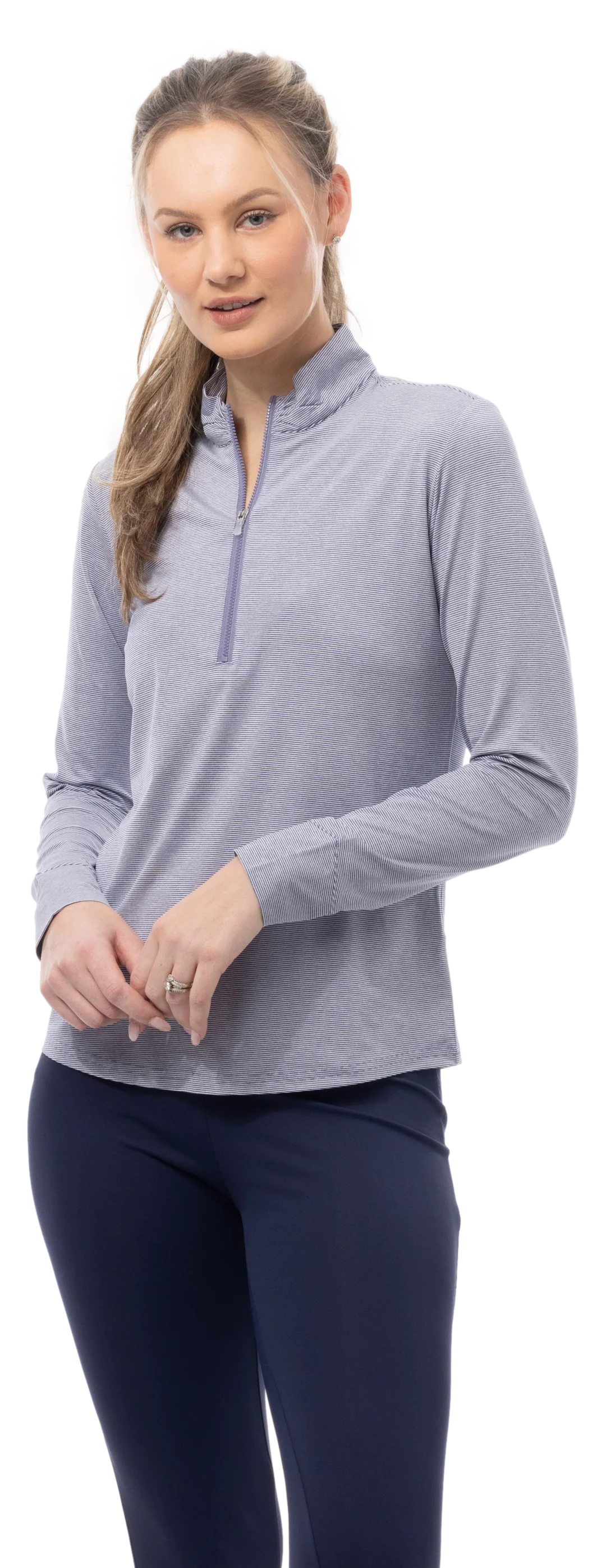 SanSoleil SolMelange Long Sleeve Stripe Mock