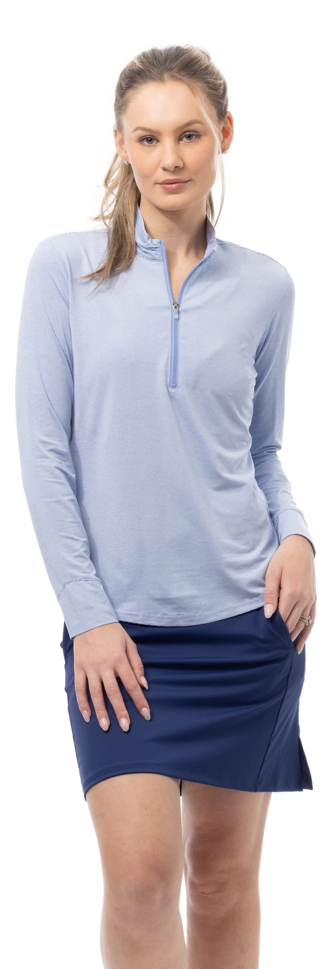 SanSoleil SolMelange Long Sleeve Stripe Mock