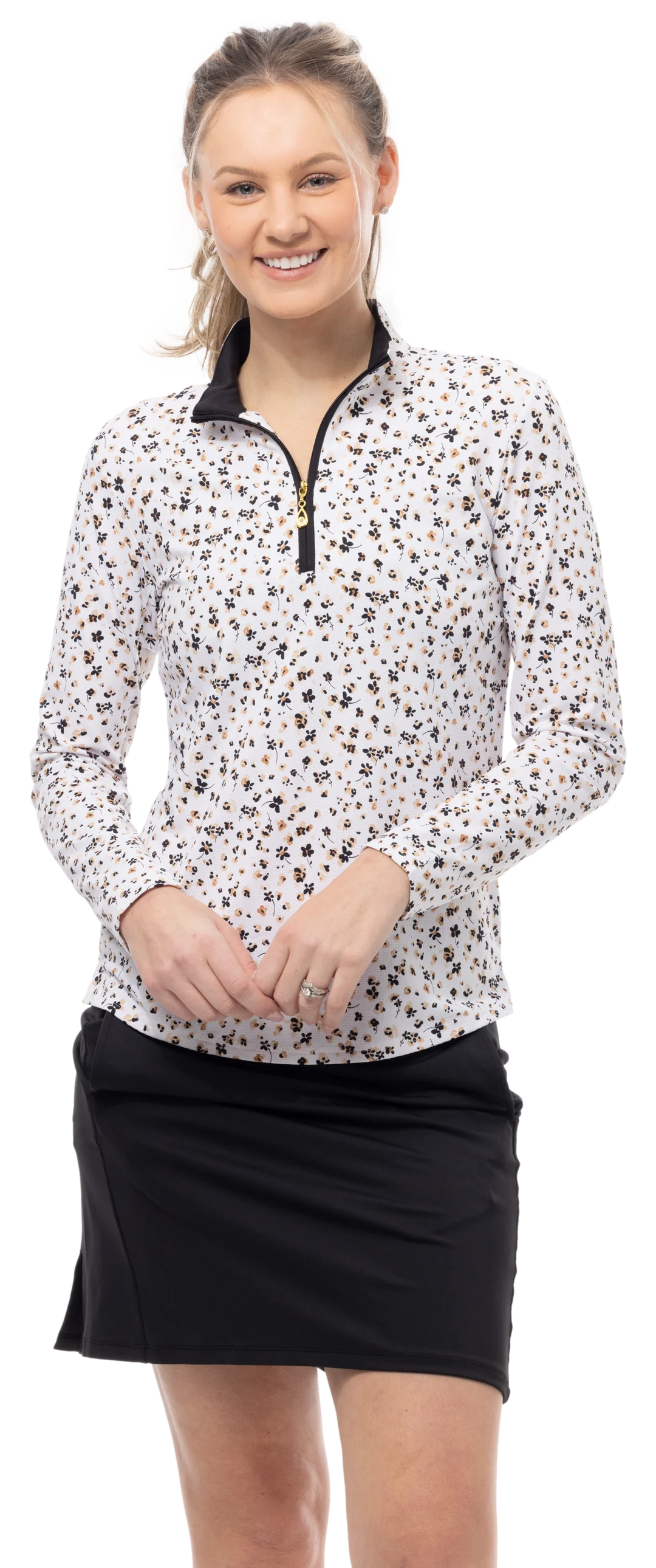 SanSoleil SolTek LUX Long Sleeve Zip Print Mock