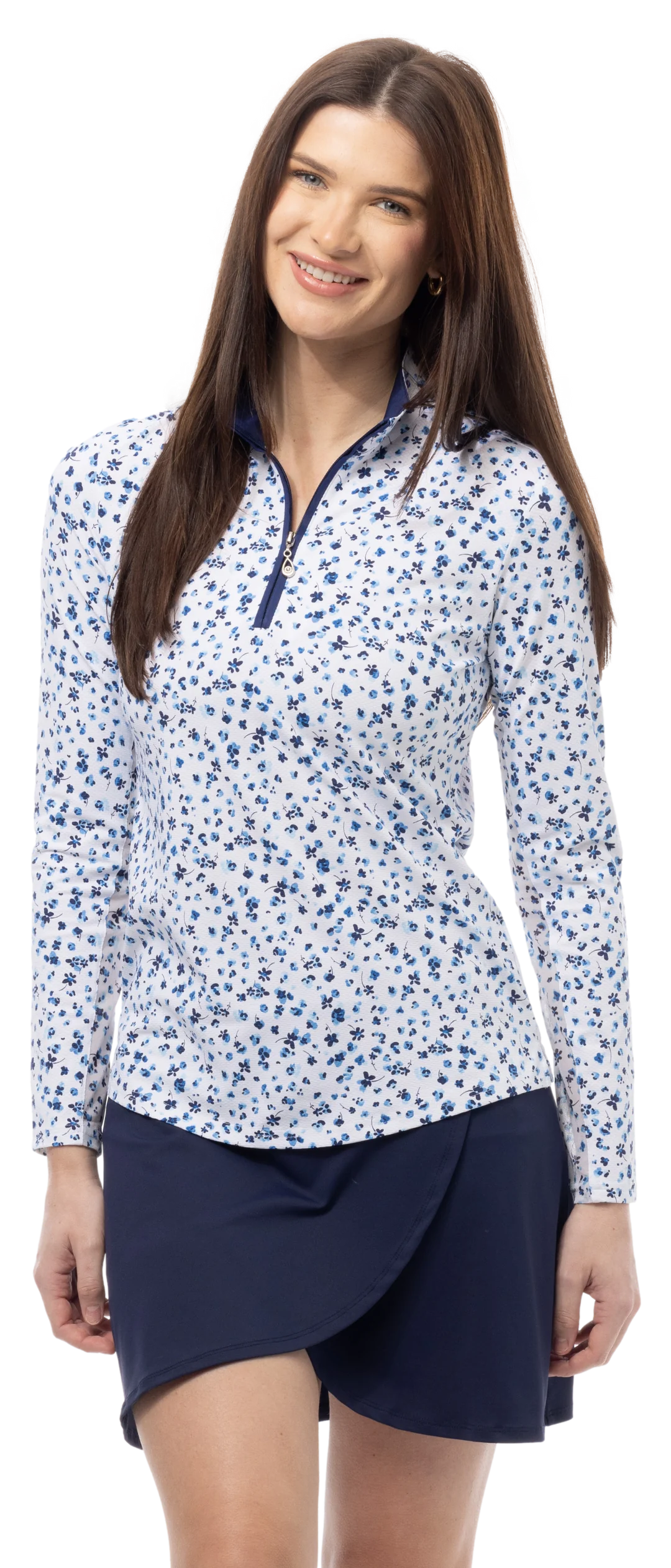 SanSoleil SolTek LUX Long Sleeve Zip Print Mock