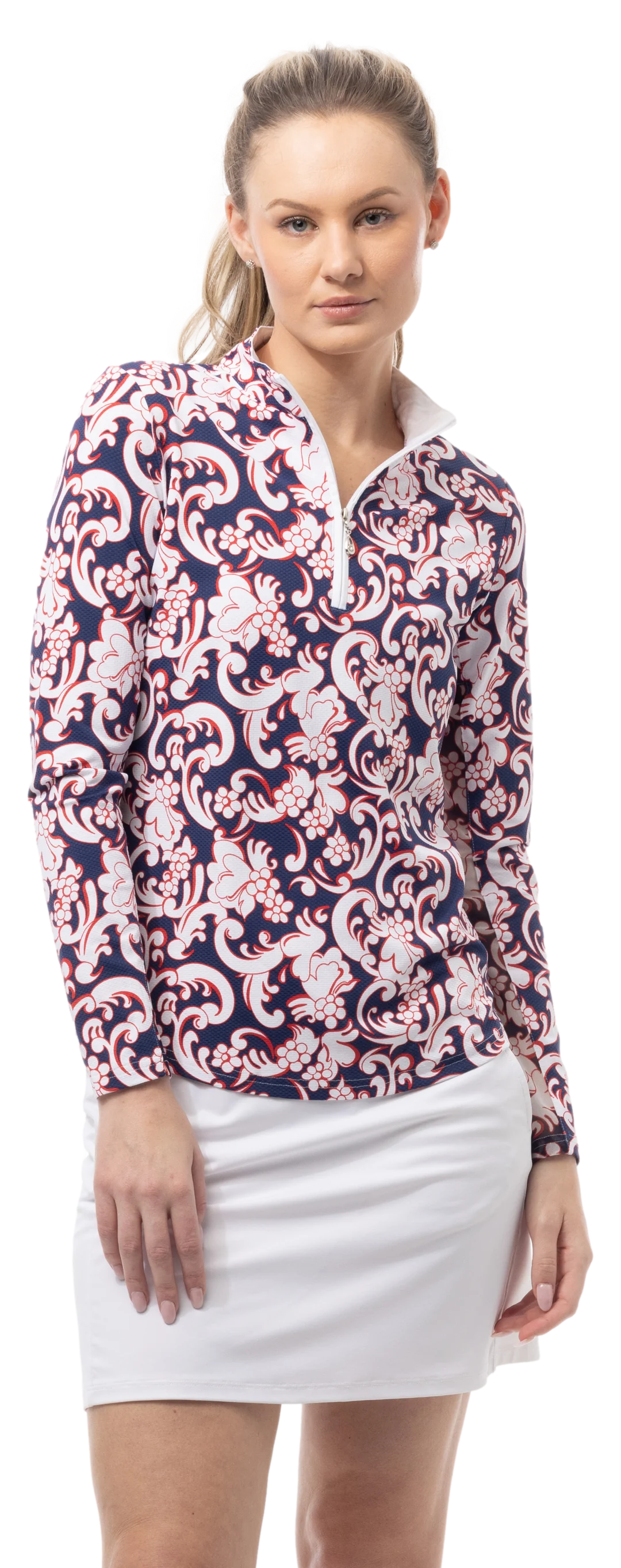 SanSoleil SolTek LUX Long Sleeve Zip Print Mock
