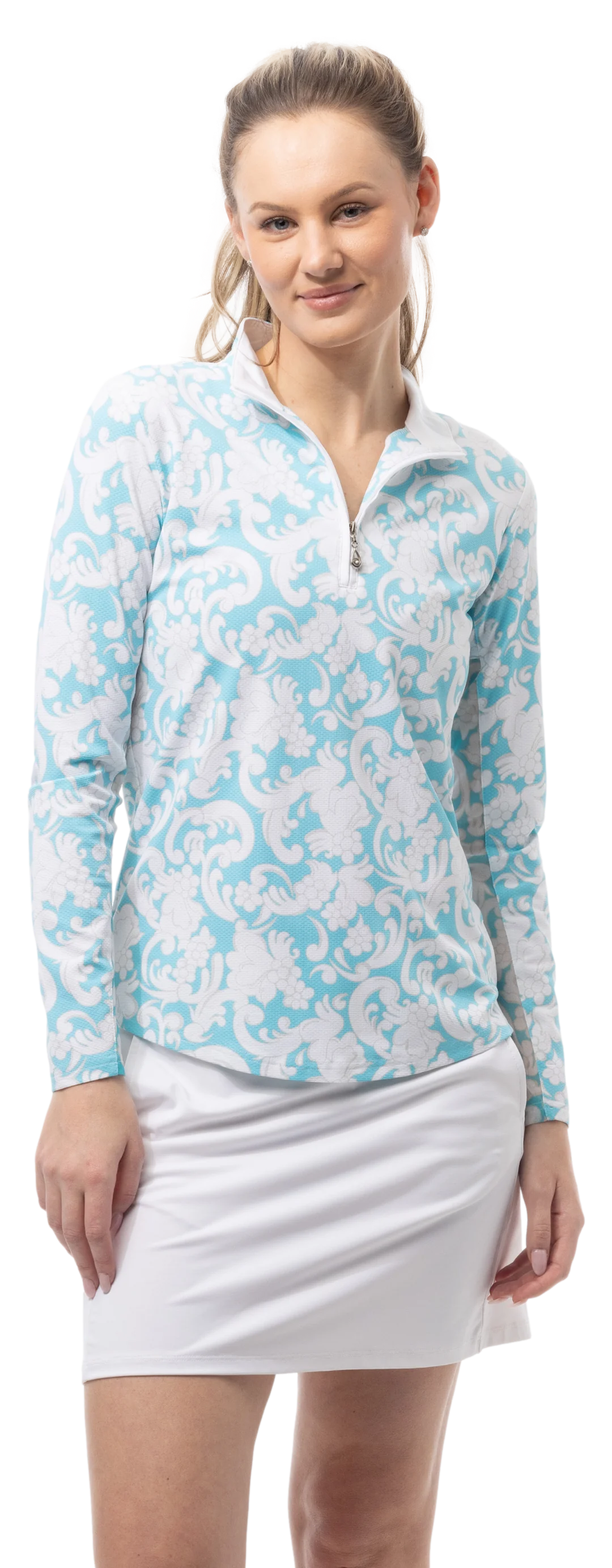 SanSoleil SolTek LUX Long Sleeve Zip Print Mock