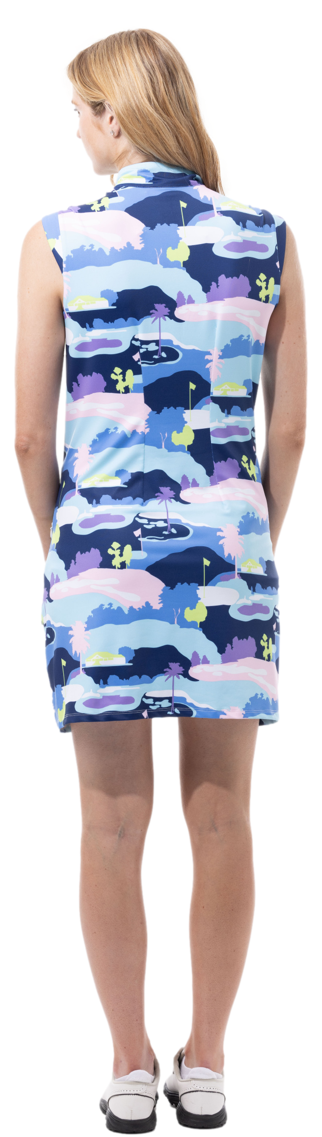 SanSoleil SolStyle Cool Sleeveless Zip Mock Dress. Vista.
