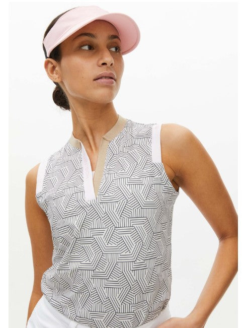 Rohnisch Active Energy Abby Sleeveless Polo Shirt in Hexagon Beige