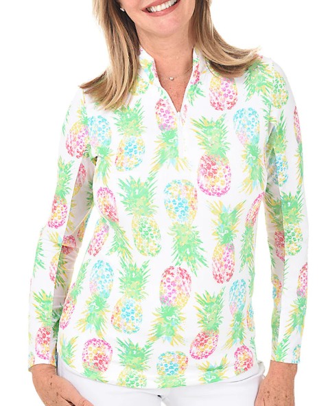 G Lifestyle SPRING Long Sleeve Color Block Zip Mock Neck Top in Ananas Green