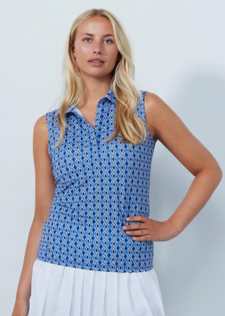 Daily Sports ARTIST Modern Geo Blue Print Sleeveless Polo Shirt