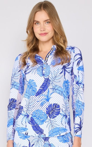 G Lifestyle BUTTON DOWN LONG SLEEVE POLO in BLUE OASIS
