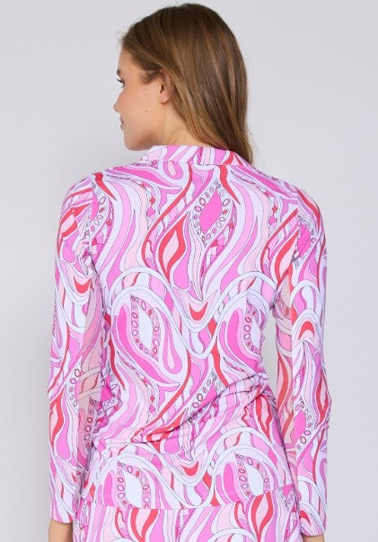 G Lifestyle BUTTON DOWN LONG SLEEVE POLO in PINK MIRAGE