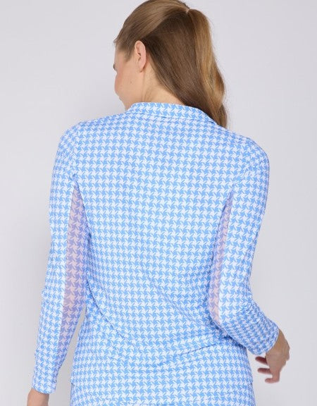 G Lifestyle BUTTON DOWN LONG SLEEVE POLO in BRIGHT PERI HOUNDSTOOTH