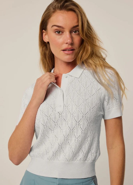 GREYSON Pointelle Bardot Short Sleeve Sweater