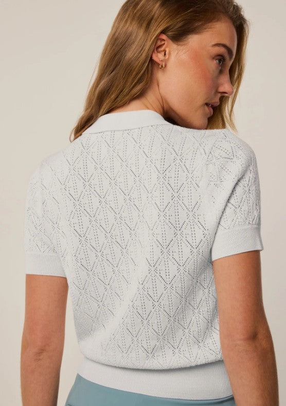 GREYSON Pointelle Bardot Short Sleeve Sweater