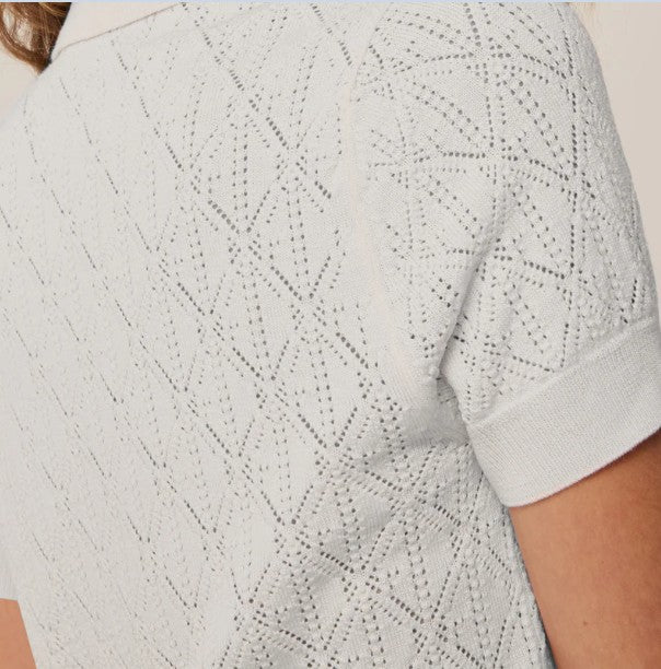 GREYSON Pointelle Bardot Short Sleeve Sweater