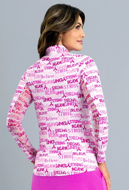IBKUL Believe Print Long Sleeve Mock Neck Top
