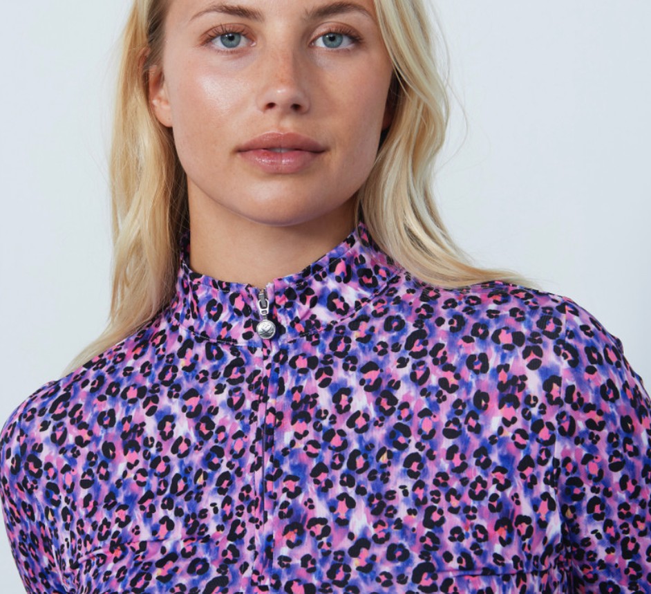 Daily Sports ARTIST Art Bright Leo Pink Animal Print Long Sleeve Polo Shirt
