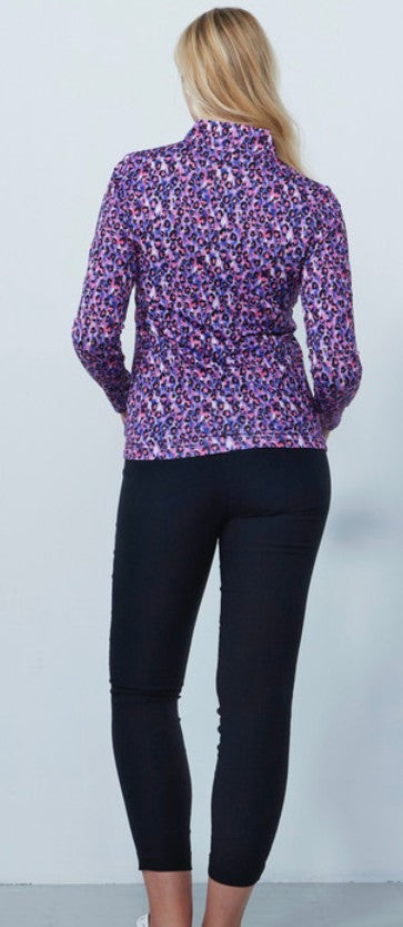 Daily Sports ARTIST Art Bright Leo Pink Animal Print Long Sleeve Polo Shirt