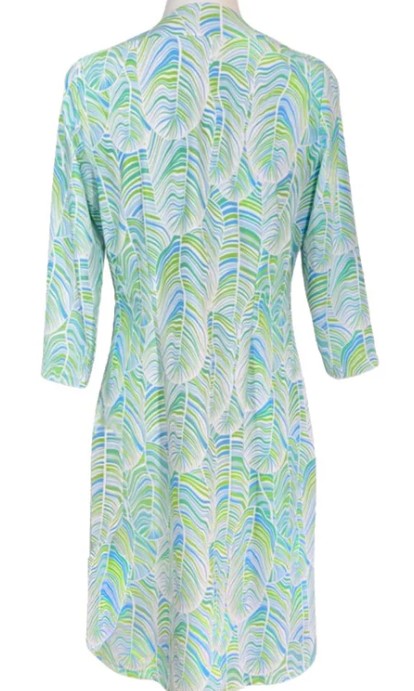 Katherine Way Brisbane 3/4 Length Sleeve V-Neck Dress 35" in Palms Green
