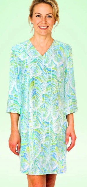 Katherine Way Brisbane 3/4 Length Sleeve V-Neck Dress 35" in Palms Green