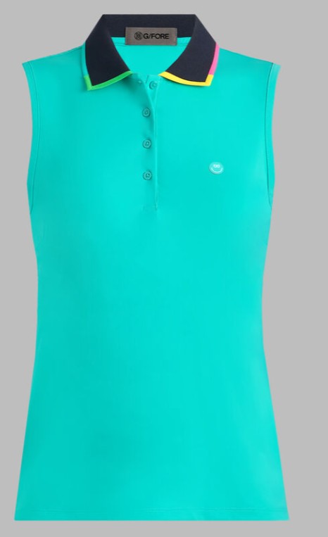 G/FORE APPAREL CONTRAST COLLAR SILKY TECH NYLON SLEEVLESS POLO