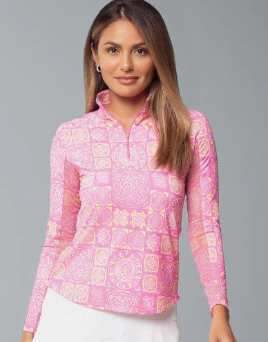 IBKUL Colette Print Long Sleeve Mock Neck Top (Multiple Colors)