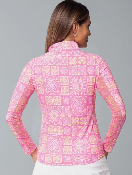 IBKUL Colette Print Long Sleeve Mock Neck Top (Multiple Colors)