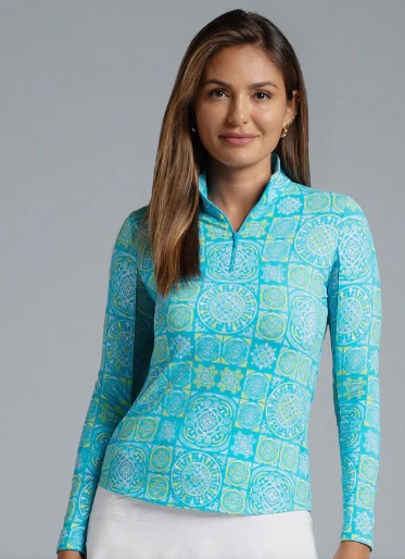 IBKUL Colette Print Long Sleeve Mock Neck Top (Multiple Colors)