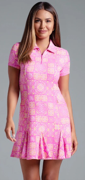 IBKUL Colette Print Short Sleeve Godet Dress (Multiple Colors)