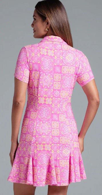 IBKUL Colette Print Short Sleeve Godet Dress (Multiple Colors)