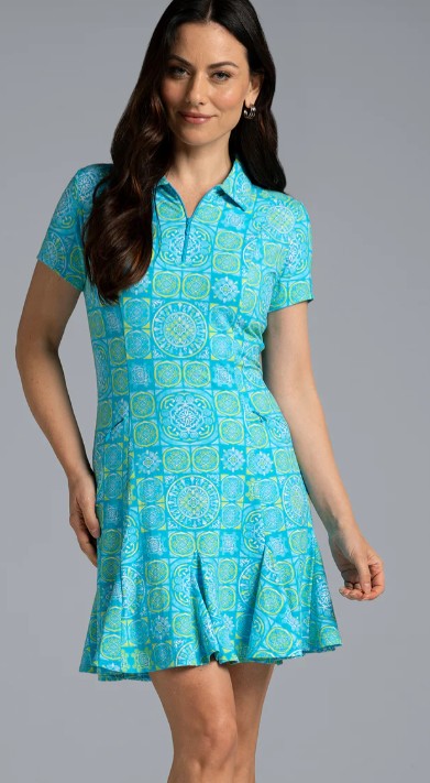 IBKUL Colette Print Short Sleeve Godet Dress (Multiple Colors)
