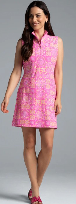 IBKUL Colette Print Sleeveless Mock Dress 36.5" (Multiple Colors)