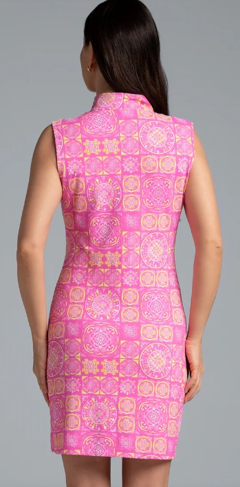 IBKUL Colette Print Sleeveless Mock Dress 36.5" (Multiple Colors)