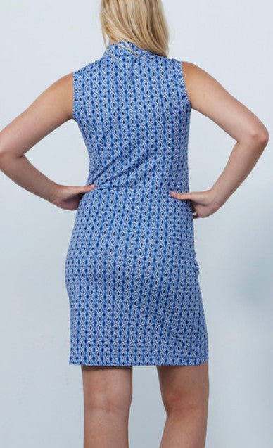 Daily Sports ARTIST Modern Geo Blue Print Sleeveless Dress 37"