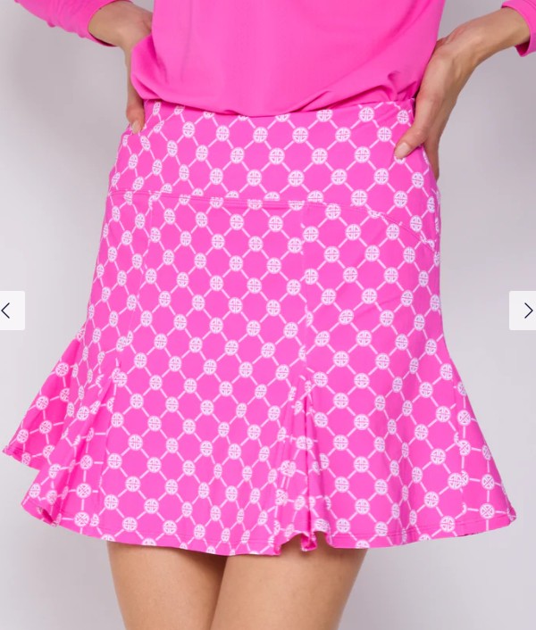 G Lifestyle Spring Flare Godet 17" Skort in Lifestyle Geo Hot Pink