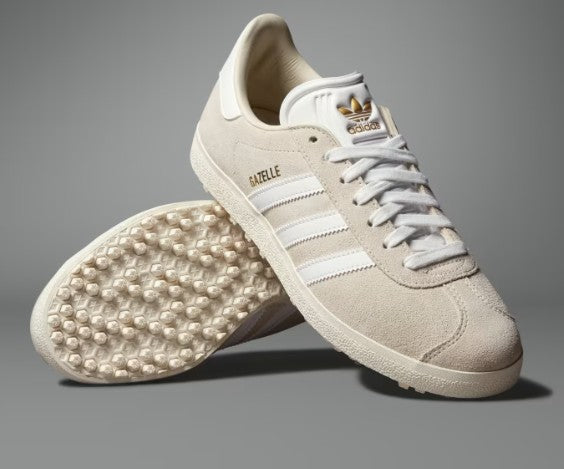 Adidas Gazelle Spikeless Golf Shoes in Alumina / Cloud White / Gold Metallic